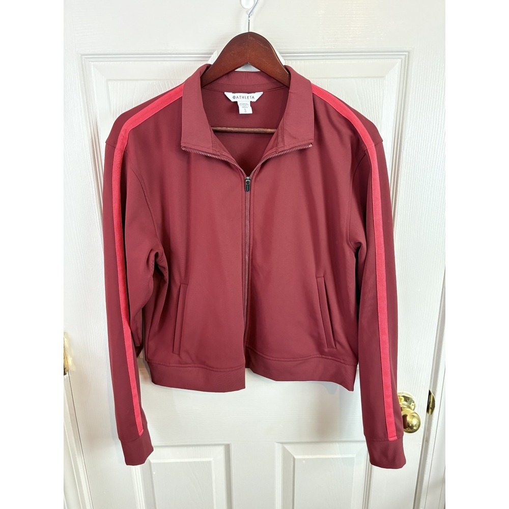 Athleta Track Jacket Womens L Maroon Excellent Side Stripe Full Zip Mock Neck